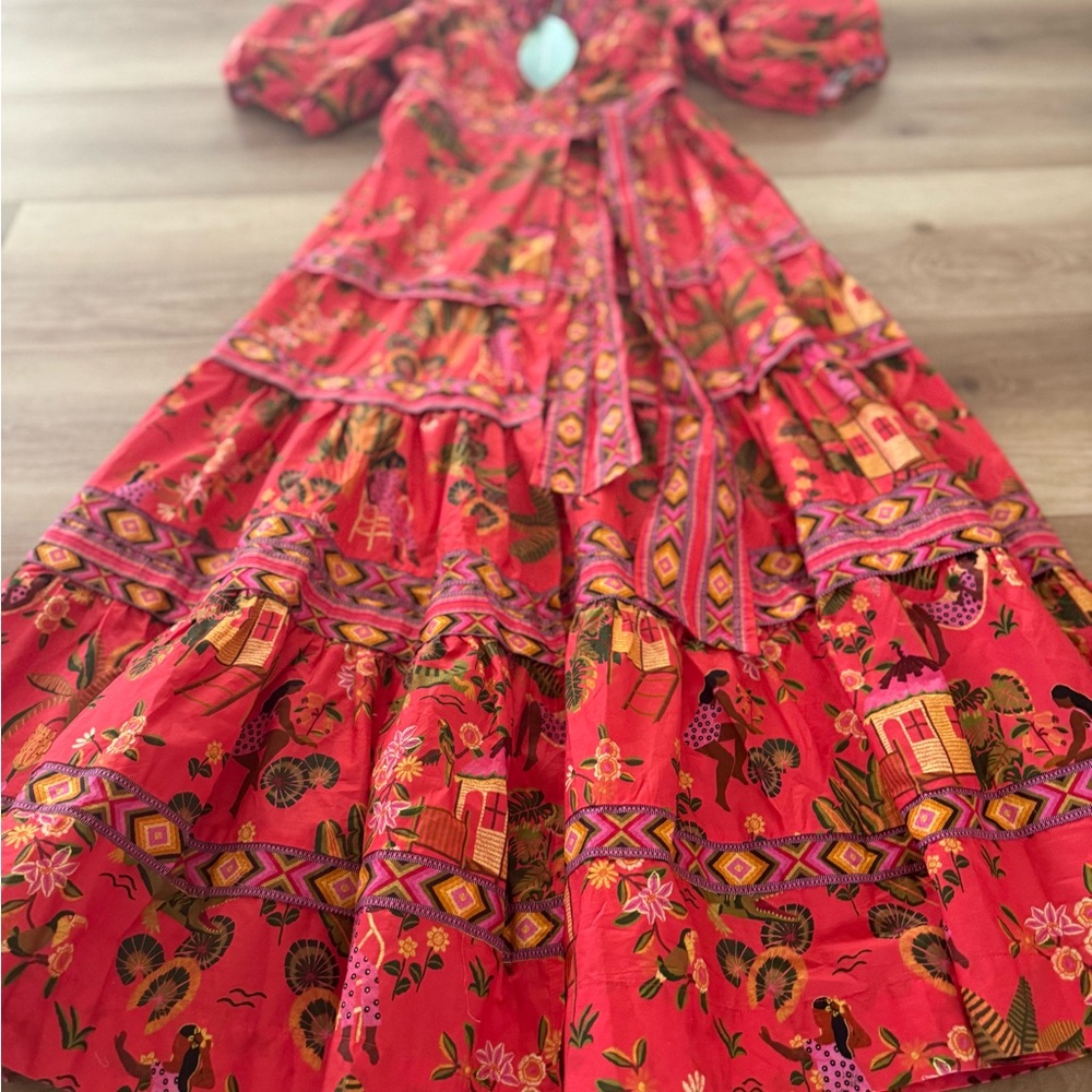 Farm Rio Floral Red Maxi Wrap Dress Small - Picture 9 of 12